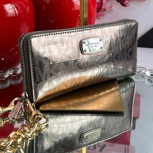 Michael Kors Metallic Logo Wallet with Gold Chain